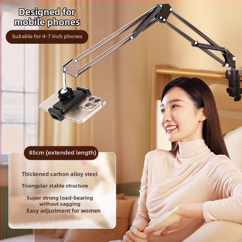 Držiak na telefón/tablet s cantilever montážou pri posteli/nočnom stolíku a stole, hliníková zliatina, univerzálna kompatibilita (podpora prispôsobeniu)