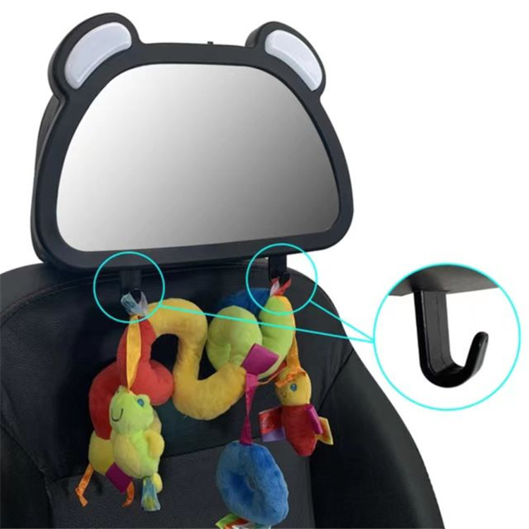 Belső autós tükör babáknak, 360°-os forgás, LED tükröző felület, gyermeküléshez