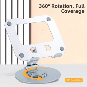 360°-os forgó fém tabletatartó asztali állvány, összecsukható kialakítás, állítható tabletához és telefonhoz — Modell 106