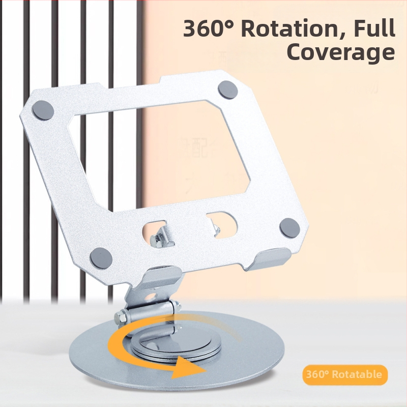 360°-os forgó fém tabletatartó asztali állvány, összecsukható kialakítás, állítható tabletához és telefonhoz — Modell 106