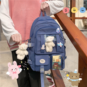 Rucsac școlar în stil Ins, capacitate mare, design Harajuku Ulzzang, închidere cu fermoar, exterior din nylon, căptușeală din poliester