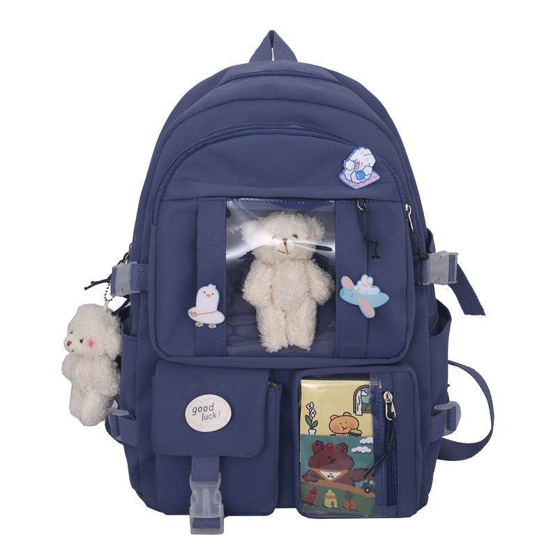 Rucsac școlar în stil Ins, capacitate mare, design Harajuku Ulzzang, închidere cu fermoar, exterior din nylon, căptușeală din poliester