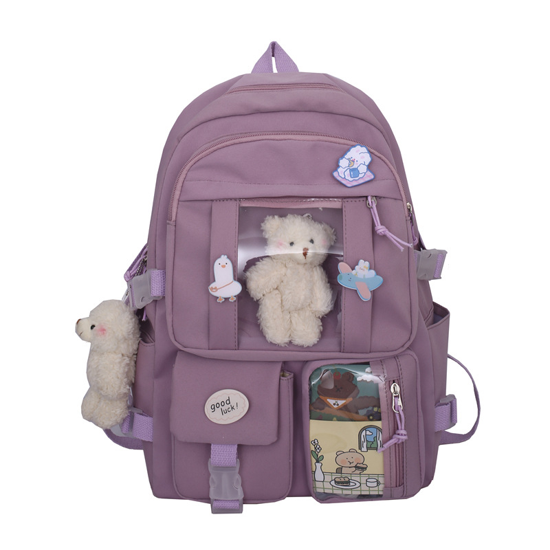 Rucsac școlar în stil Ins, capacitate mare, design Harajuku Ulzzang, închidere cu fermoar, exterior din nylon, căptușeală din poliester