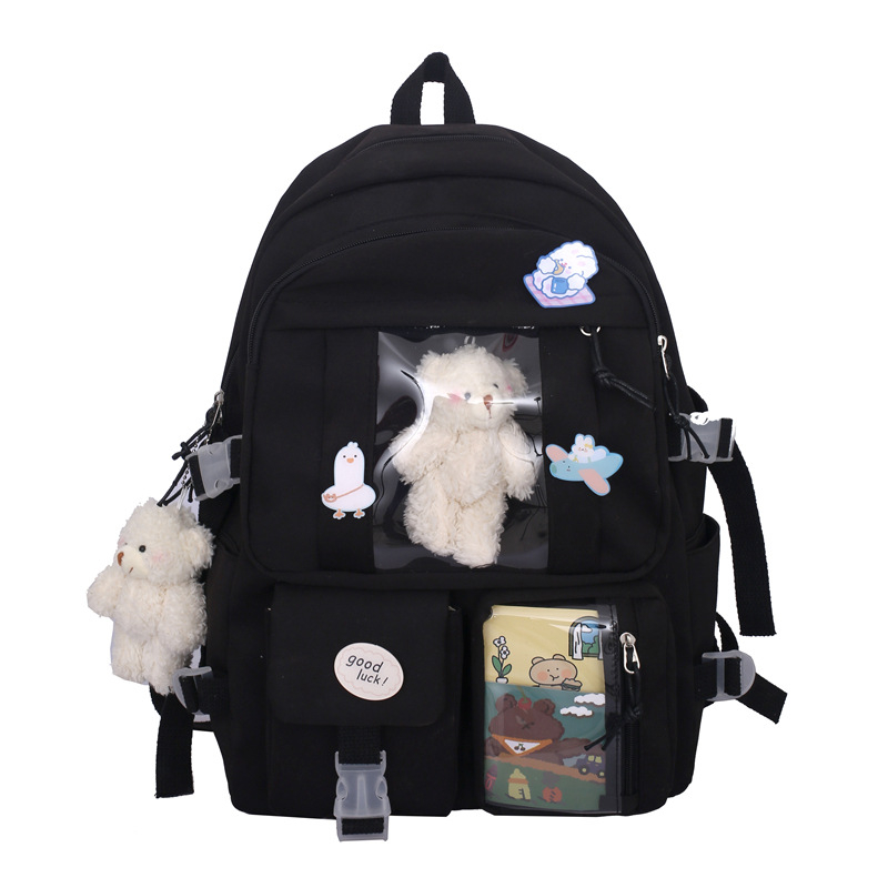 Rucsac școlar în stil Ins, capacitate mare, design Harajuku Ulzzang, închidere cu fermoar, exterior din nylon, căptușeală din poliester