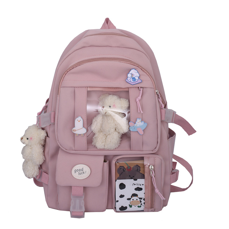 Rucsac școlar în stil Ins, capacitate mare, design Harajuku Ulzzang, închidere cu fermoar, exterior din nylon, căptușeală din poliester