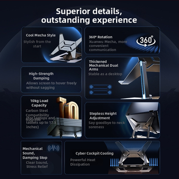 FZ5 βάση λάπτοπ με ψύξη, πτυσσόμενη, κάθετη περιστρεφόμενη, για λάπτοπ/tablet 11–17.3 ίντσες, Μοντέλο W5/FZ6, Υλικό: ατσάλι + αλουμίνιο + σιλικόνη, Βάρος 2.086 kg