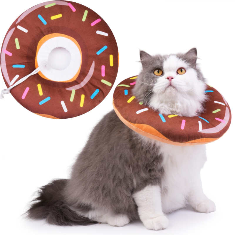 Colier de recuperare pentru pisici, în formă de donut, reglabil, material moale (textil + bumbac PP)