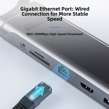 Držač za laptop od aluminijske legure, sklopivi, docking stanica s Ethernet priključkom, PD brzo punjenje, model T12U