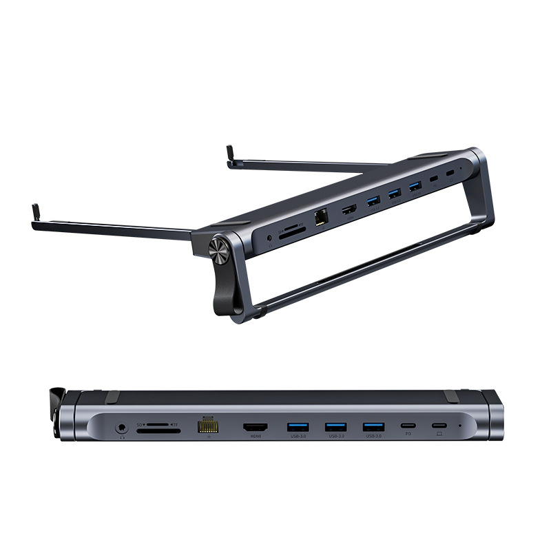 Držač za laptop od aluminijske legure, sklopivi, docking stanica s Ethernet priključkom, PD brzo punjenje, model T12U