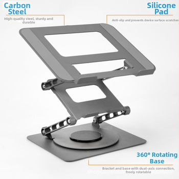 Držiak na notebook Three Degrees LS523, uhlíková oceľ, 360° otáčanie, zosilnený hrubý rám, nastaviteľný zdvih