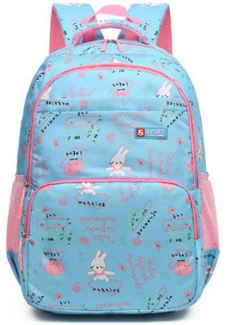 Rucsac școlar pentru copii - din pânză, ultraușor, imprimeu cu iepuraș, bretele curbate, pentru clasele 3-4