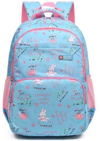 Rucsac școlar pentru copii - din pânză, ultraușor, imprimeu cu iepuraș, bretele curbate, pentru clasele 3-4