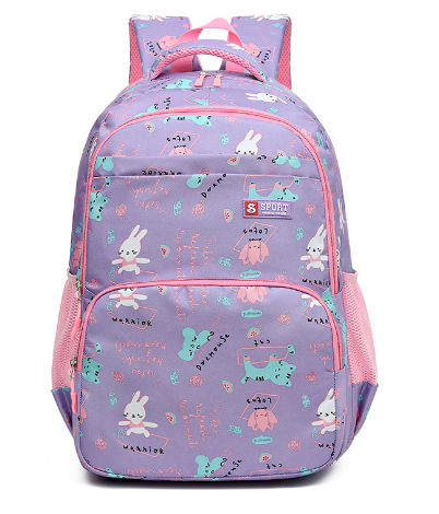 Rucsac școlar pentru copii - din pânză, ultraușor, imprimeu cu iepuraș, bretele curbate, pentru clasele 3-4