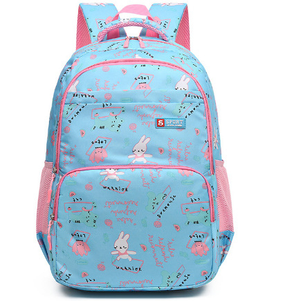 Rucsac școlar pentru copii - din pânză, ultraușor, imprimeu cu iepuraș, bretele curbate, pentru clasele 3-4