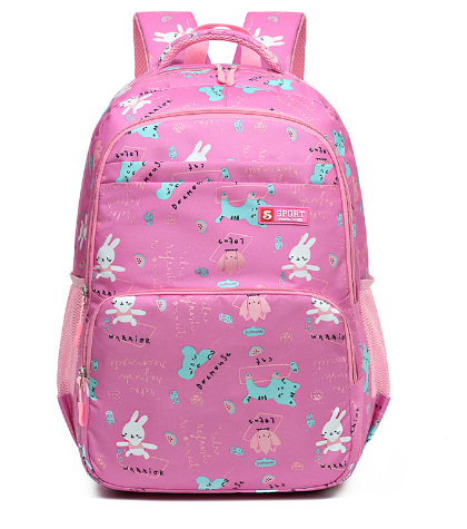 Rucsac școlar pentru copii - din pânză, ultraușor, imprimeu cu iepuraș, bretele curbate, pentru clasele 3-4