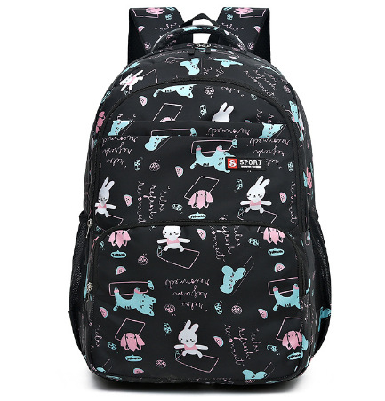 Rucsac școlar pentru copii - din pânză, ultraușor, imprimeu cu iepuraș, bretele curbate, pentru clasele 3-4