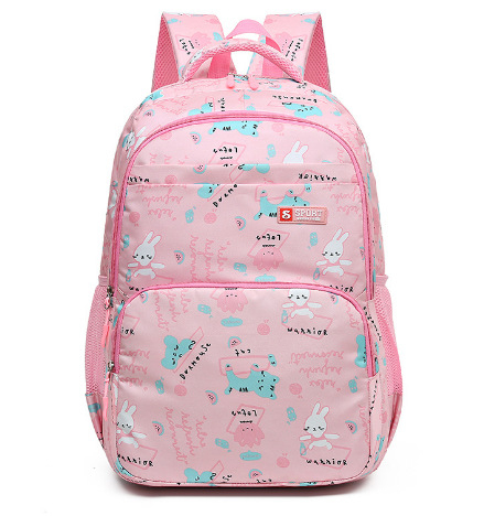 Rucsac școlar pentru copii - din pânză, ultraușor, imprimeu cu iepuraș, bretele curbate, pentru clasele 3-4