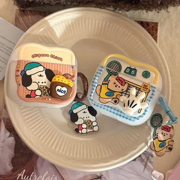 AirPods 4. paaudzes vāciņš ar mīļu 3D kaķi un suni, TPU, puscaurspīdīgs, matēts finiss, pielāgošana