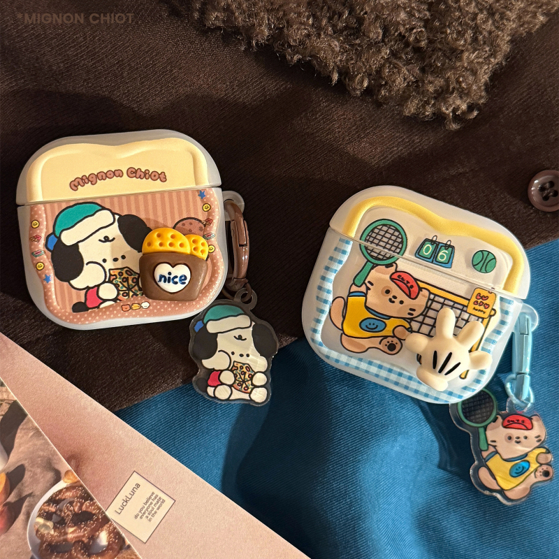 AirPods 4. paaudzes vāciņš ar mīļu 3D kaķi un suni, TPU, puscaurspīdīgs, matēts finiss, pielāgošana