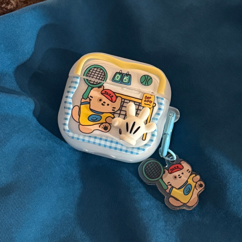 AirPods 4. paaudzes vāciņš ar mīļu 3D kaķi un suni, TPU, puscaurspīdīgs, matēts finiss, pielāgošana