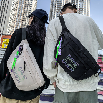 Geantă de piept pentru bărbați, stil stradal, din nailon, impermeabilă și rezistentă la uzură, model cu litere, compatibilă cu laptop de 8 inch, utilizare zilnică