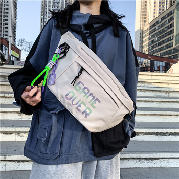 Geantă de piept pentru bărbați, stil stradal, din nailon, impermeabilă și rezistentă la uzură, model cu litere, compatibilă cu laptop de 8 inch, utilizare zilnică