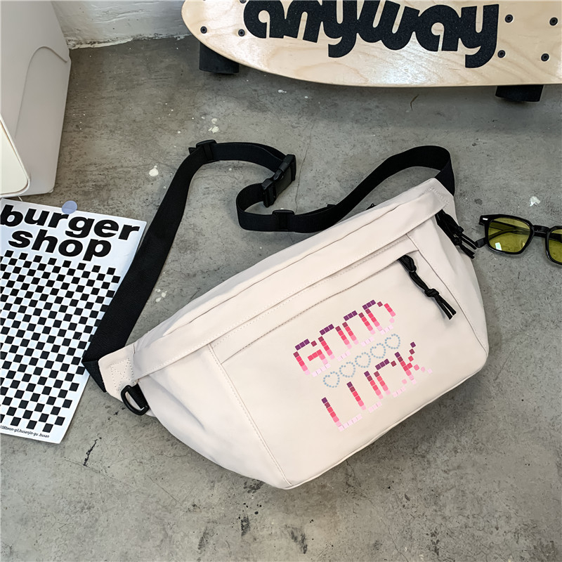 Geantă de piept pentru bărbați, stil stradal, din nailon, impermeabilă și rezistentă la uzură, model cu litere, compatibilă cu laptop de 8 inch, utilizare zilnică