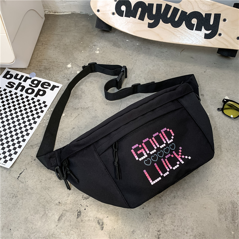 Geantă de piept pentru bărbați, stil stradal, din nailon, impermeabilă și rezistentă la uzură, model cu litere, compatibilă cu laptop de 8 inch, utilizare zilnică