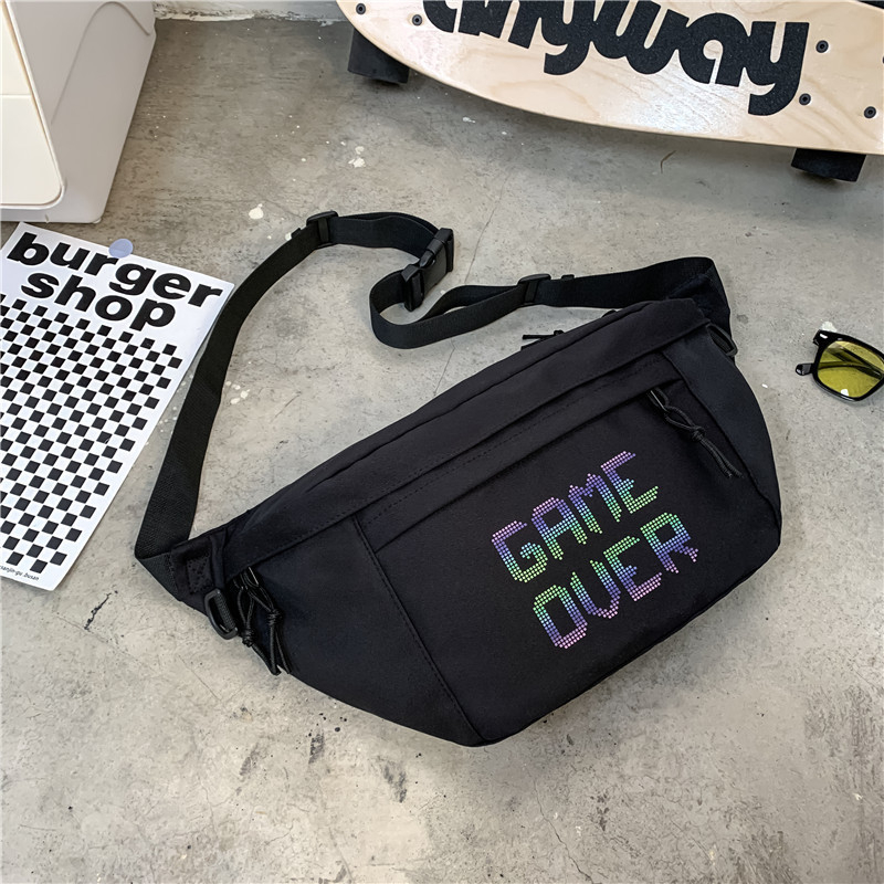 Geantă de piept pentru bărbați, stil stradal, din nailon, impermeabilă și rezistentă la uzură, model cu litere, compatibilă cu laptop de 8 inch, utilizare zilnică