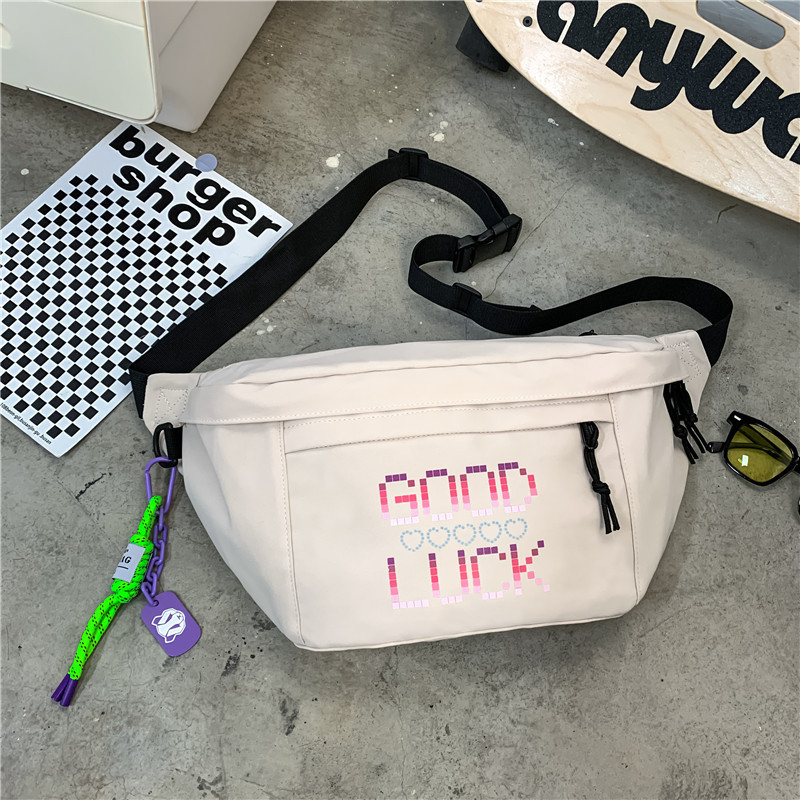 Geantă de piept pentru bărbați, stil stradal, din nailon, impermeabilă și rezistentă la uzură, model cu litere, compatibilă cu laptop de 8 inch, utilizare zilnică