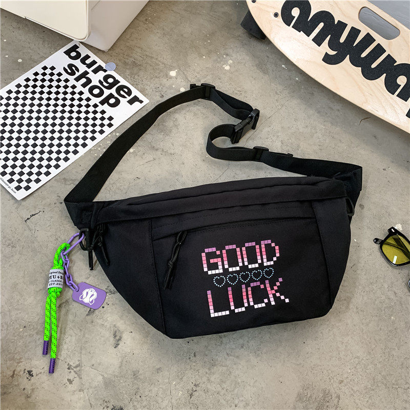 Geantă de piept pentru bărbați, stil stradal, din nailon, impermeabilă și rezistentă la uzură, model cu litere, compatibilă cu laptop de 8 inch, utilizare zilnică