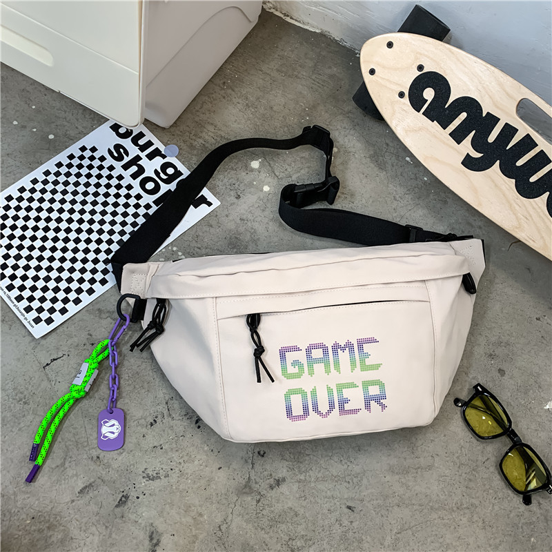 Geantă de piept pentru bărbați, stil stradal, din nailon, impermeabilă și rezistentă la uzură, model cu litere, compatibilă cu laptop de 8 inch, utilizare zilnică