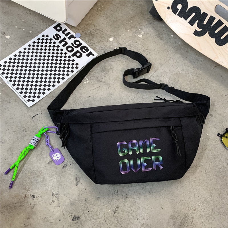 Geantă de piept pentru bărbați, stil stradal, din nailon, impermeabilă și rezistentă la uzură, model cu litere, compatibilă cu laptop de 8 inch, utilizare zilnică