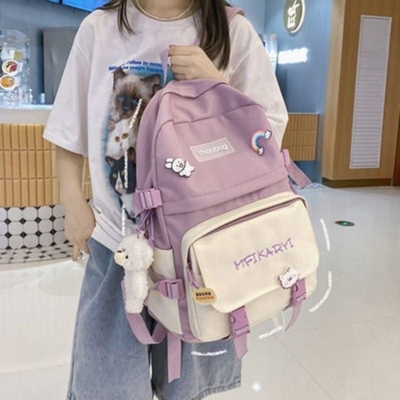 Rucsac școlar pentru femei, în stil pădure, cu capacitate mare, poliester, căptușală din nailon