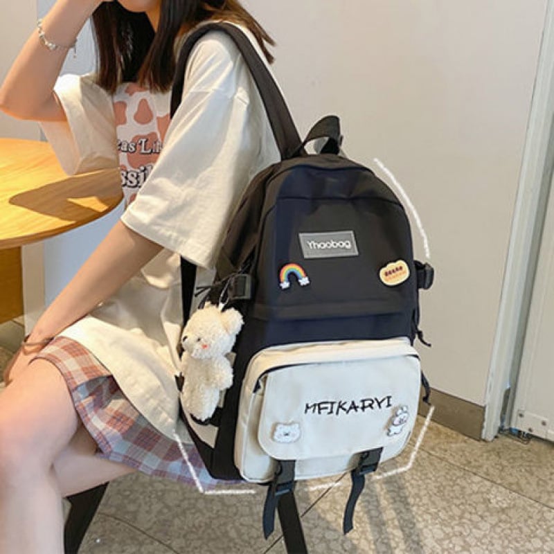 Rucsac școlar pentru femei, în stil pădure, cu capacitate mare, poliester, căptușală din nailon