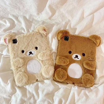 Husă pluș pentru iPad cu design Rilakkuma – TPU, embosat, suport, cu magnet, protecție împotriva căderilor