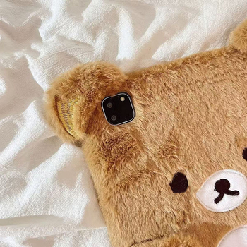 Husă pluș pentru iPad cu design Rilakkuma – TPU, embosat, suport, cu magnet, protecție împotriva căderilor