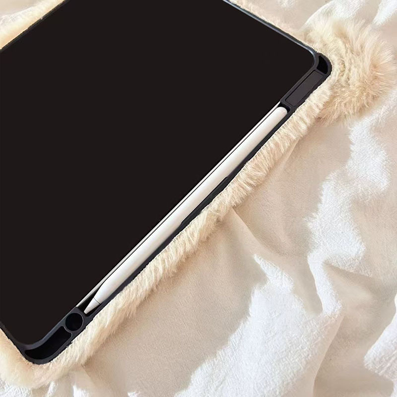 Husă pluș pentru iPad cu design Rilakkuma – TPU, embosat, suport, cu magnet, protecție împotriva căderilor