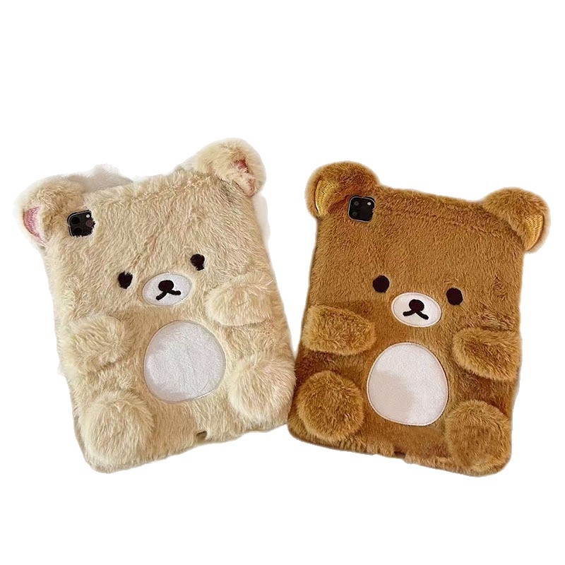 Husă pluș pentru iPad cu design Rilakkuma – TPU, embosat, suport, cu magnet, protecție împotriva căderilor