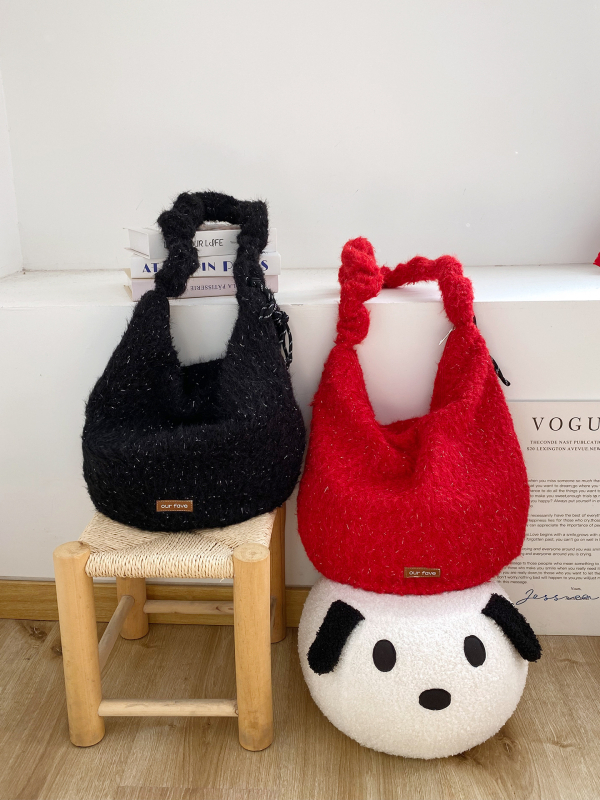 Pliš Crossbody torba, korejski stil, gradski minimalistički dizajn, zatvaranje zipom, podstava od platna