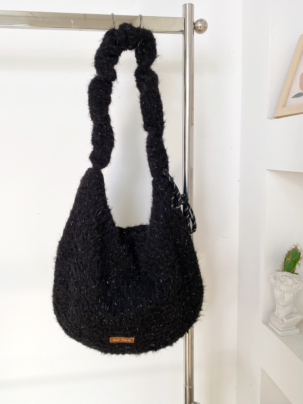 Pliš Crossbody torba, korejski stil, gradski minimalistički dizajn, zatvaranje zipom, podstava od platna