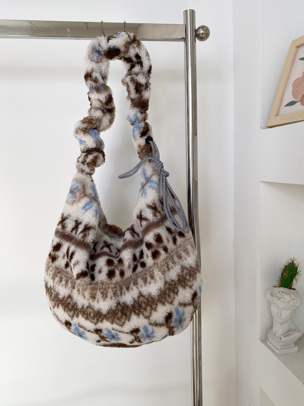 Pliš Crossbody torba, korejski stil, gradski minimalistički dizajn, zatvaranje zipom, podstava od platna