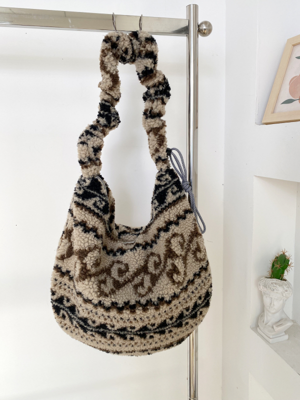Pliš Crossbody torba, korejski stil, gradski minimalistički dizajn, zatvaranje zipom, podstava od platna