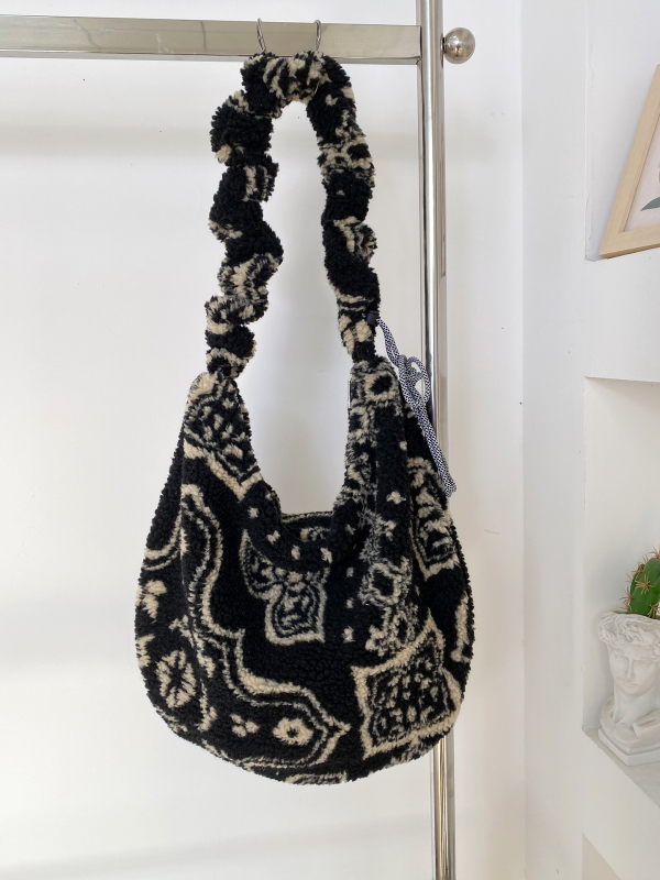Pliš Crossbody torba, korejski stil, gradski minimalistički dizajn, zatvaranje zipom, podstava od platna