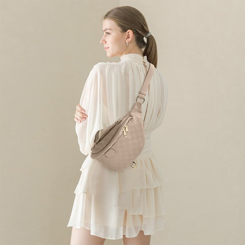 Uniszex mellkas táska dombornyomott mintával, PU anyag, tavasz 2024, nagy kapacitás, poliészter bélés, cipzáras nyitás, belső cipzáras zseb, közepes puhaság