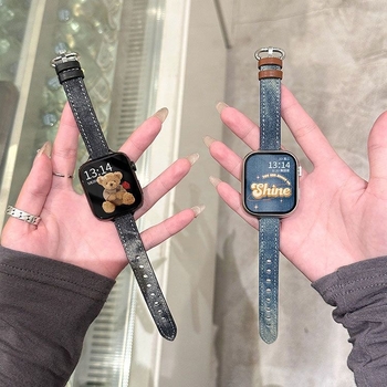 Tie-dye denim narukvica za Apple Watch, 14 mm, platno i koža, univerzalna kompatibilnost