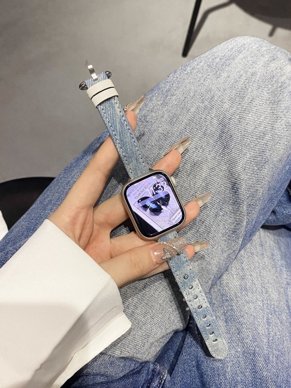 Tie-dye denim narukvica za Apple Watch, 14 mm, platno i koža, univerzalna kompatibilnost