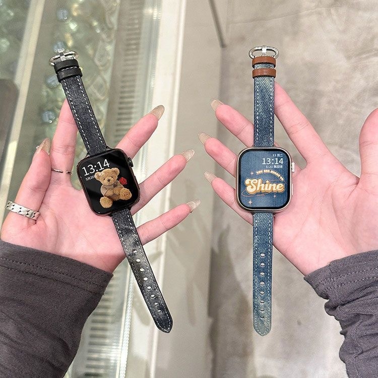 Tie-dye denim narukvica za Apple Watch, 14 mm, platno i koža, univerzalna kompatibilnost