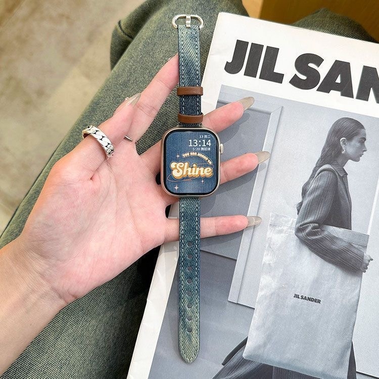 Tie-dye denim narukvica za Apple Watch, 14 mm, platno i koža, univerzalna kompatibilnost