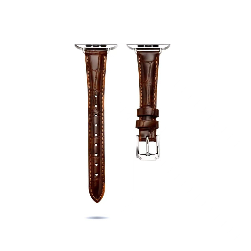 Valódi bőr szíj Apple Watch Series 10-höz bambusz összekapcsolásokkal és fényes felülettel – minimalist stílus